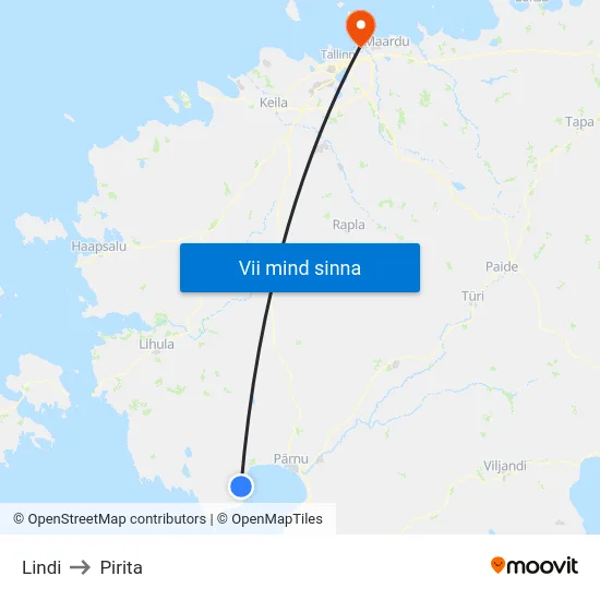 Lindi to Pirita map