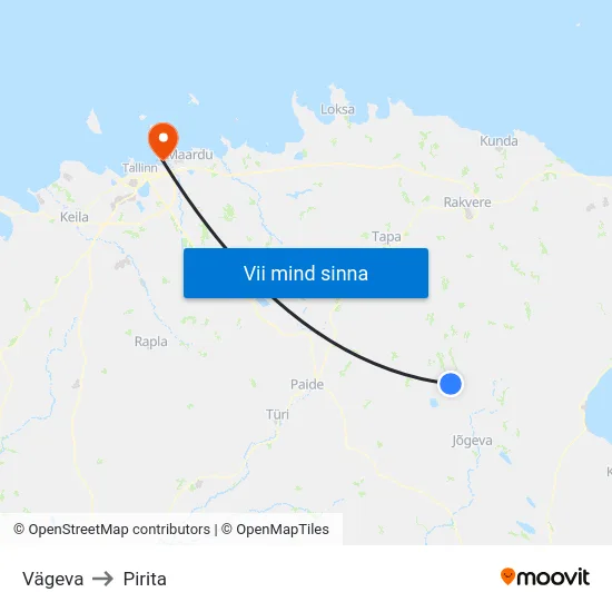 Vägeva to Pirita map