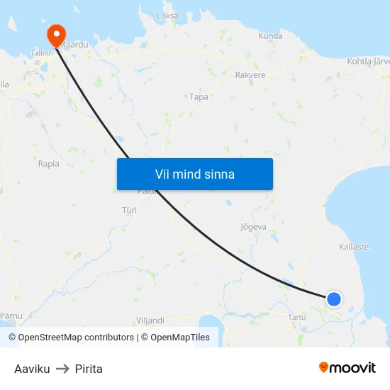 Aaviku to Pirita map