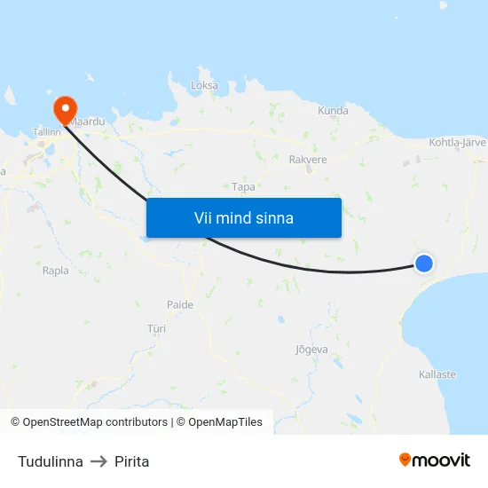 Tudulinna to Pirita map
