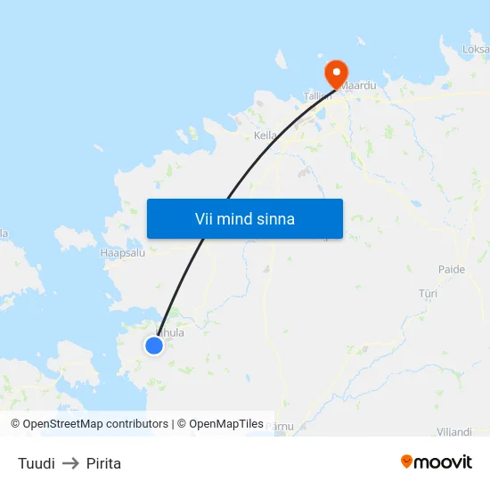 Tuudi to Pirita map
