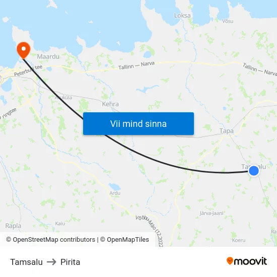 Tamsalu to Pirita map