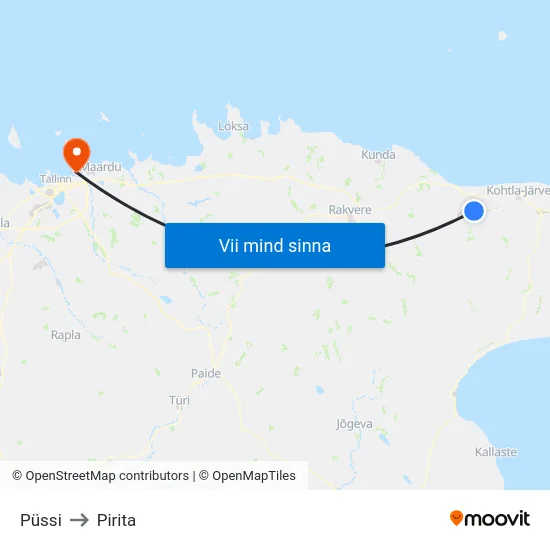 Püssi to Pirita map