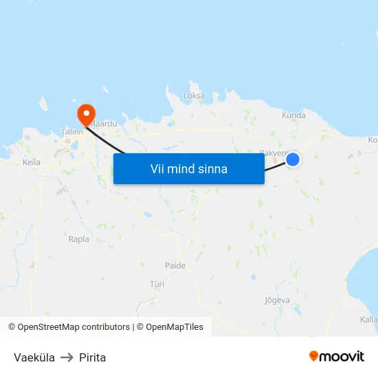 Vaeküla to Pirita map
