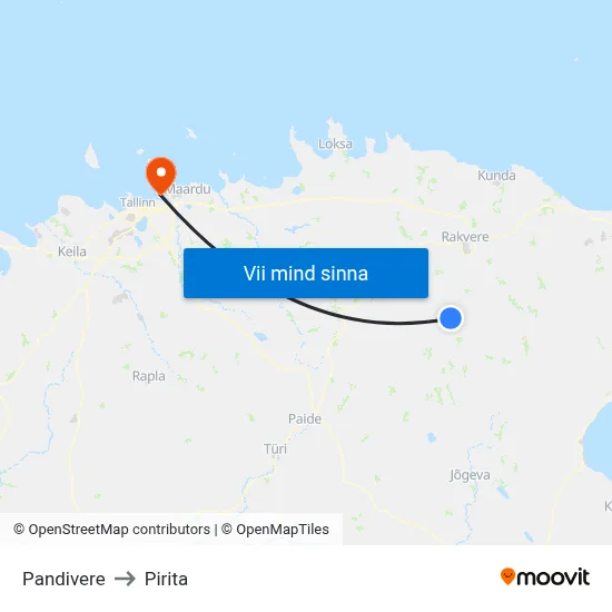 Pandivere to Pirita map
