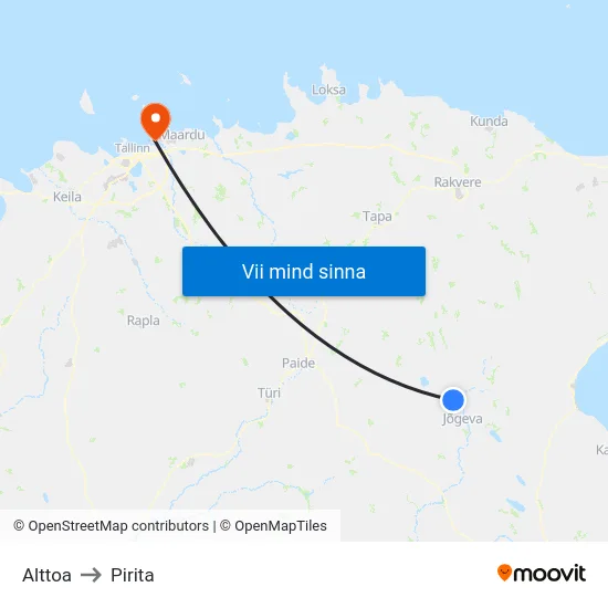 Alttoa to Pirita map