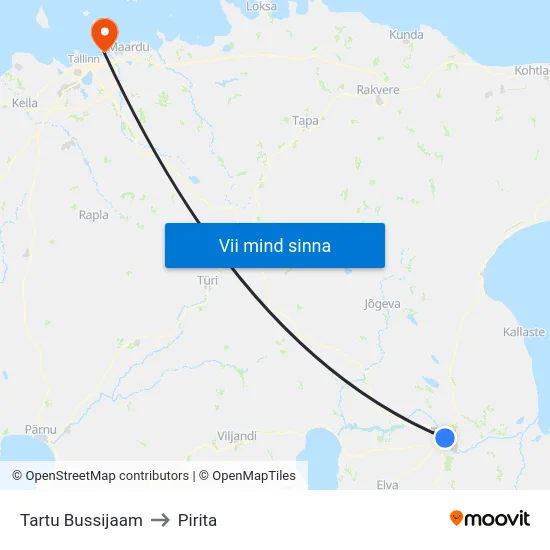 Tartu Bussijaam to Pirita map