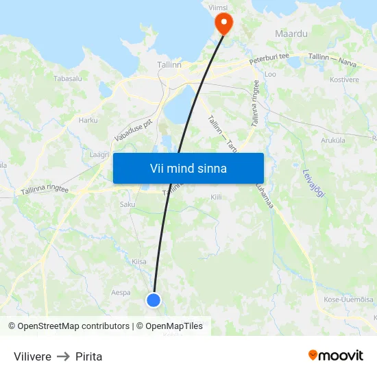 Vilivere to Pirita map