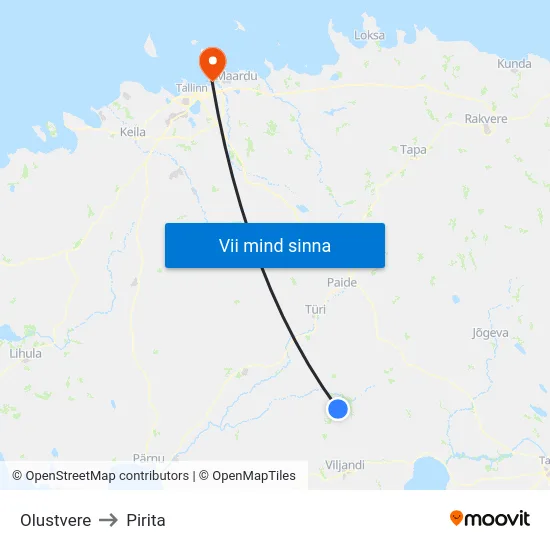 Olustvere to Pirita map