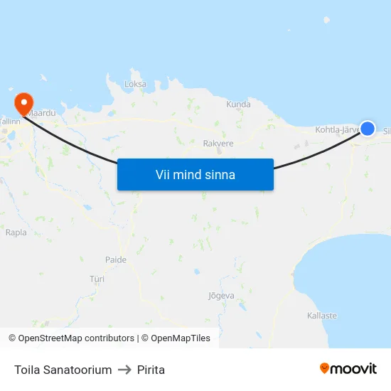 Toila Sanatoorium to Pirita map
