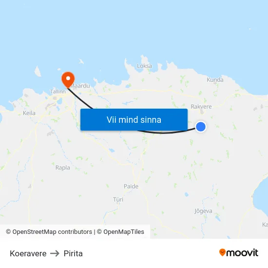 Koeravere to Pirita map