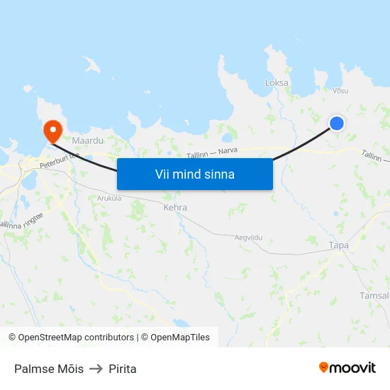 Palmse Mõis to Pirita map