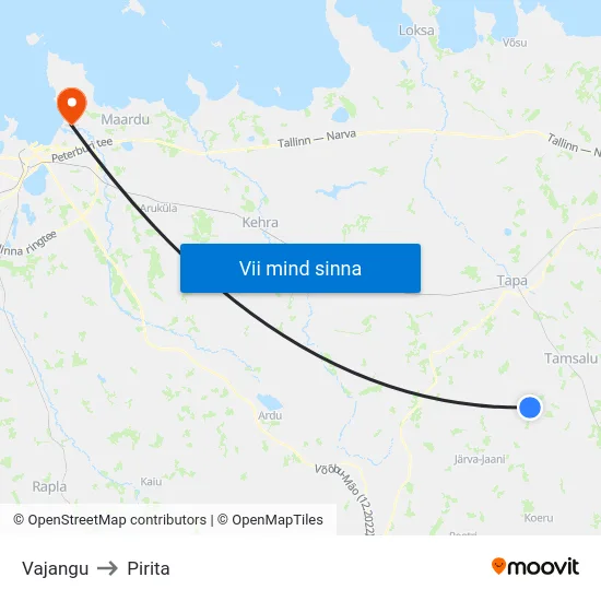 Vajangu to Pirita map