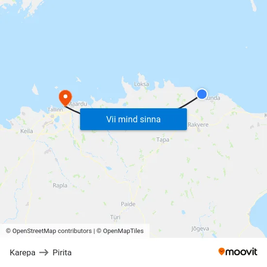 Karepa to Pirita map