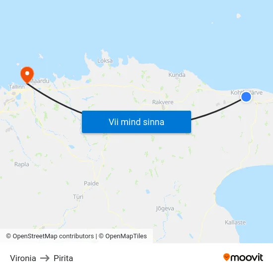 Vironia to Pirita map