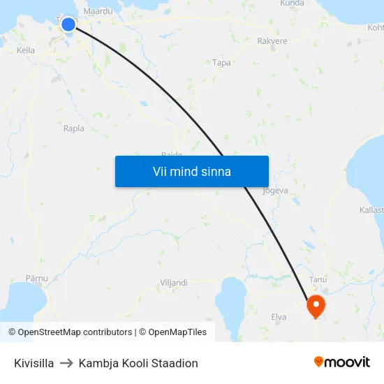 Kivisilla to Kambja Kooli Staadion map