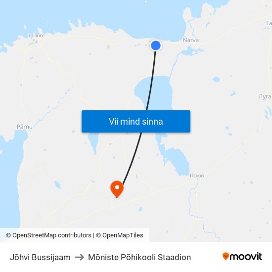 Jõhvi Bussijaam to Mõniste Põhikooli Staadion map