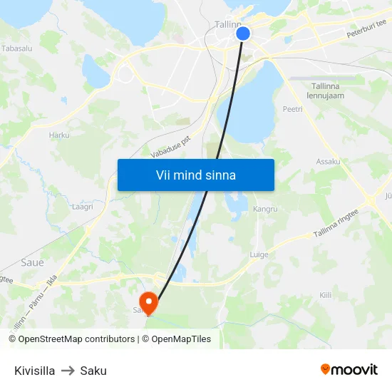 Kivisilla to Saku map