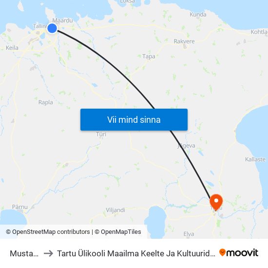 Mustakivi to Tartu Ülikooli Maailma Keelte Ja Kultuuride Kolledž map