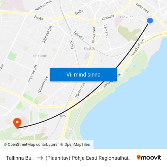 Tallinna Bussijaam to (Plaanitav) Põhja-Eesti Regionaalhaigla Psühhiaatriakliinik map