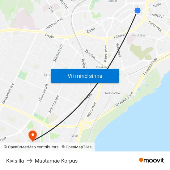 Kivisilla to Mustamäe Korpus map