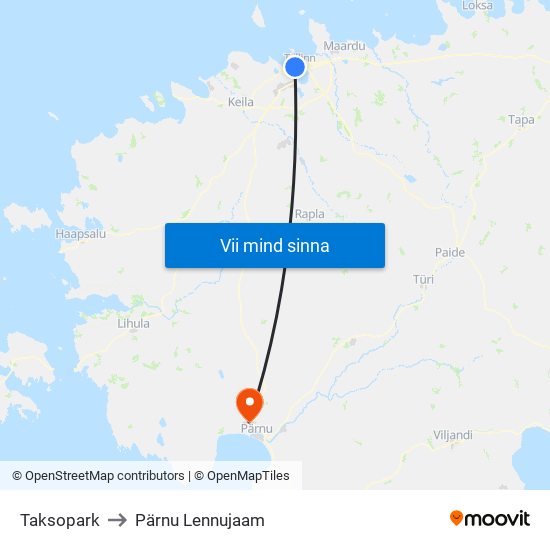 Taksopark to Pärnu Lennujaam map