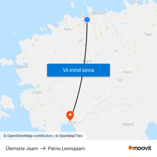 Ülemiste Jaam to Pärnu Lennujaam map