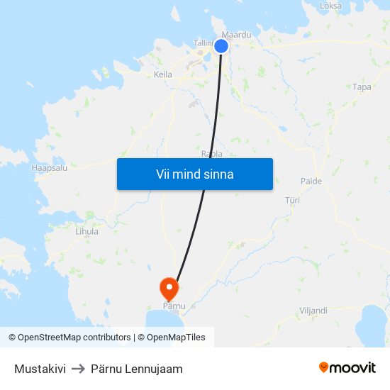 Mustakivi to Pärnu Lennujaam map