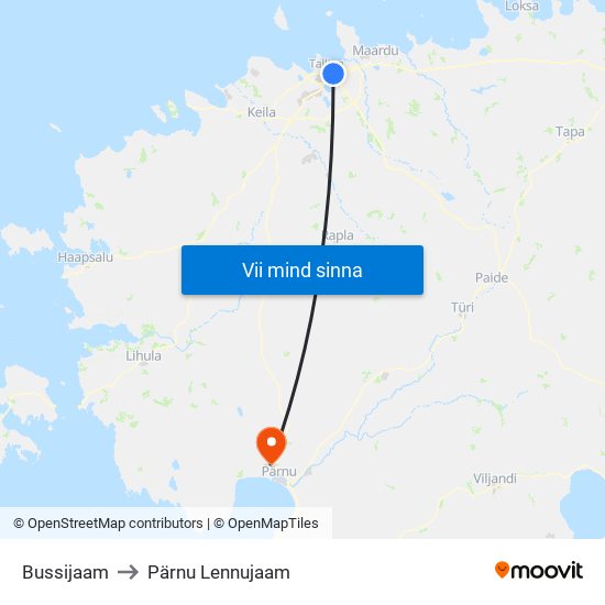 Bussijaam to Pärnu Lennujaam map