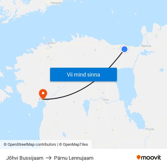 Jõhvi Bussijaam to Pärnu Lennujaam map