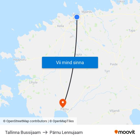 Tallinna Bussijaam to Pärnu Lennujaam map