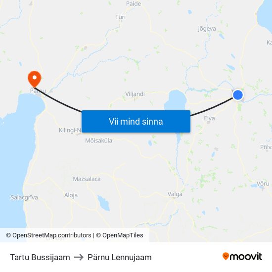 Tartu Bussijaam to Pärnu Lennujaam map
