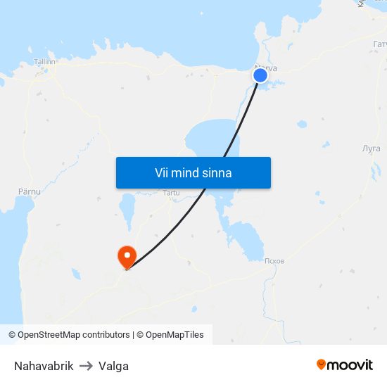 Nahavabrik to Valga map
