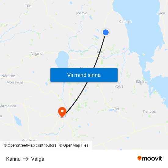 Kannu to Valga map