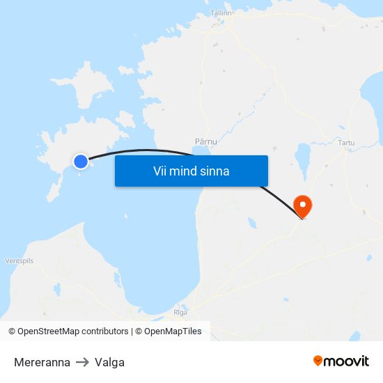 Mereranna to Valga map