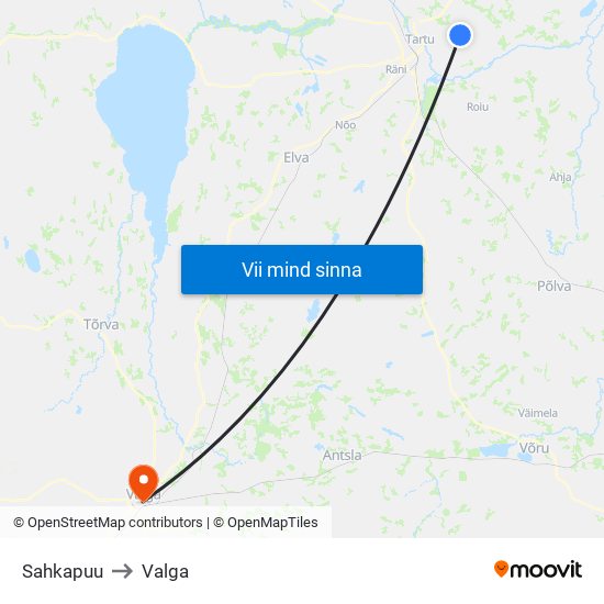 Sahkapuu to Valga map