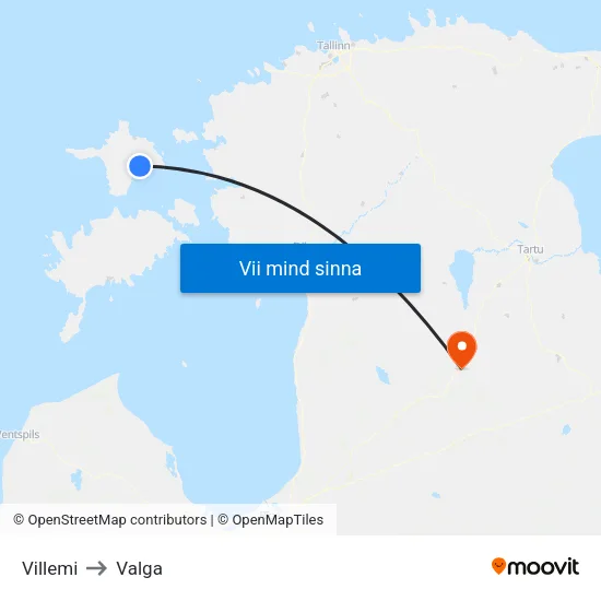 Villemi to Valga map