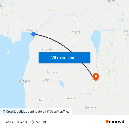 Raeküla Kool to Valga map
