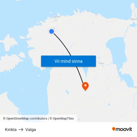Kirikla to Valga map