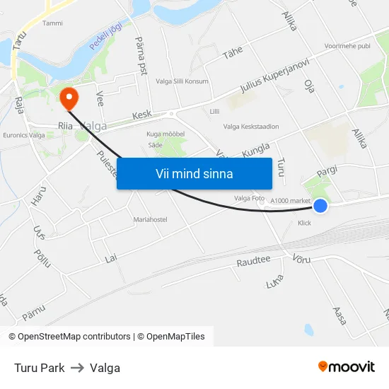 Turu Park to Valga map