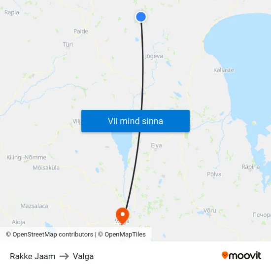Rakke Jaam to Valga map