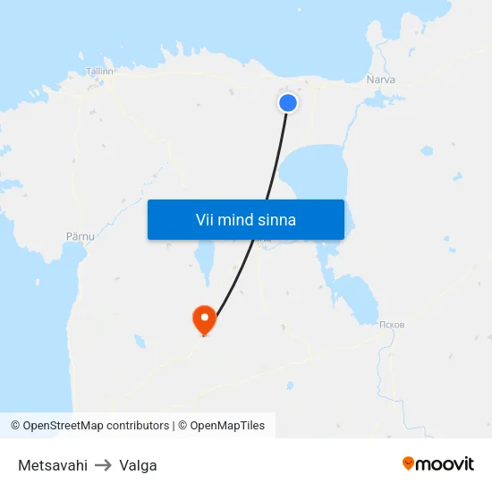 Metsavahi to Valga map