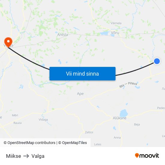 Miikse to Valga map