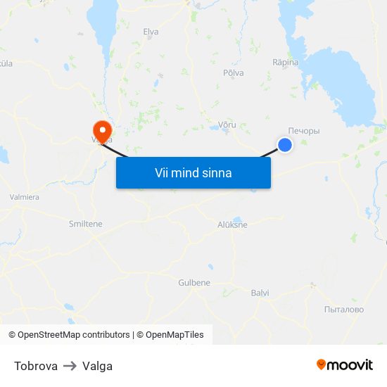 Tobrova to Valga map