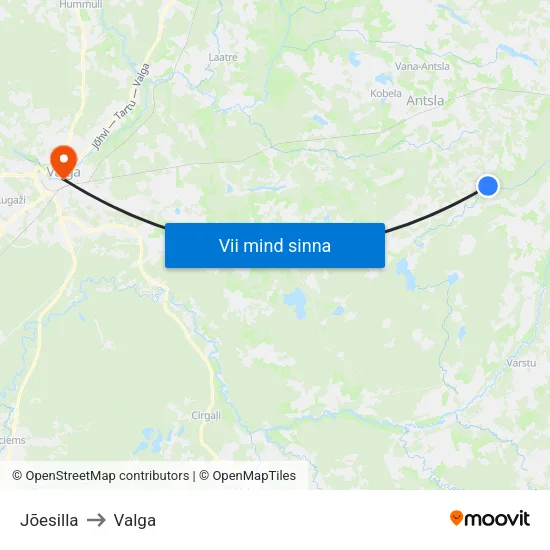 Jõesilla to Valga map