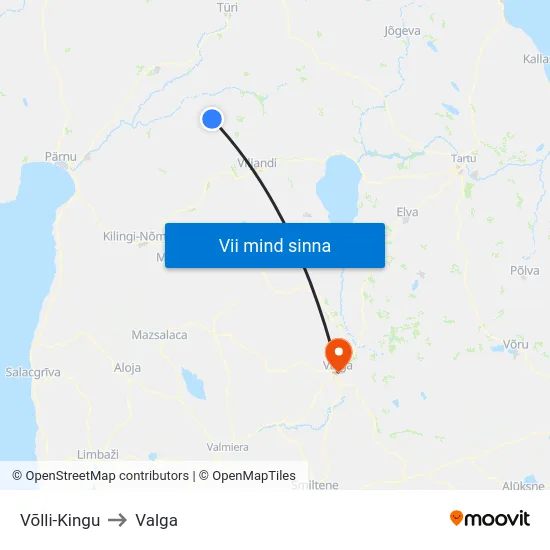 Võlli-Kingu to Valga map