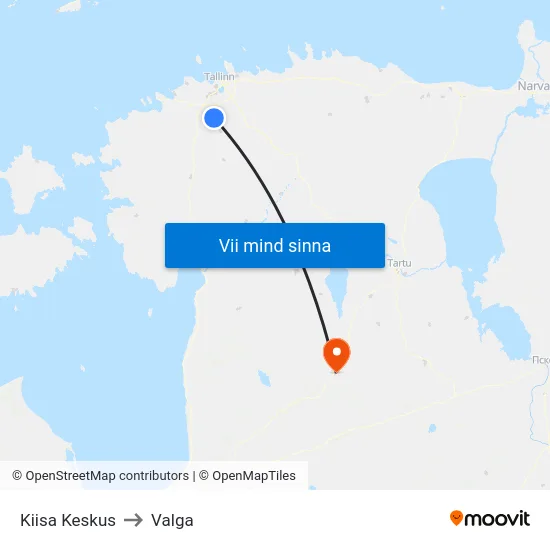 Kiisa Keskus to Valga map