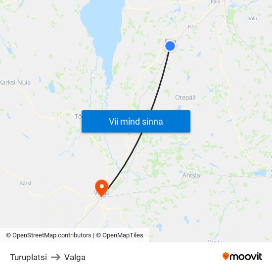 Turuplatsi to Valga map