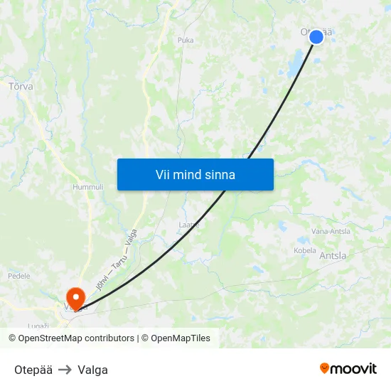 Otepää to Valga map