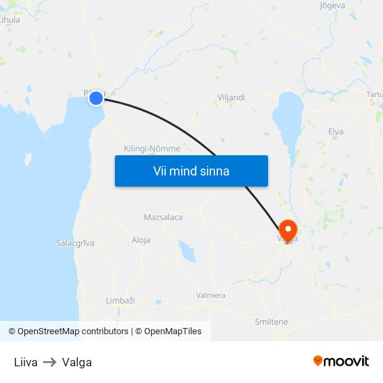 Liiva to Valga map